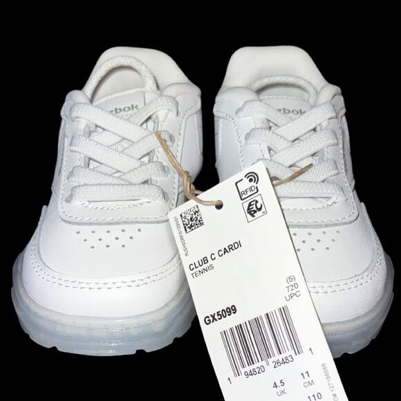 New Reebok Club C Cardi B Triple White GX5098 Unisex Sz 5 Infant NIB - Picture 5 of 6
